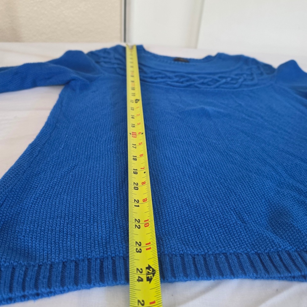 Talbots Petite Cashmere Blend Royal Blue Cable Knit Yoke Crew Neck Sweater MP - Picture 7 of 7